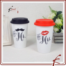 mr. and mrs popular sell ceramic double wall mug